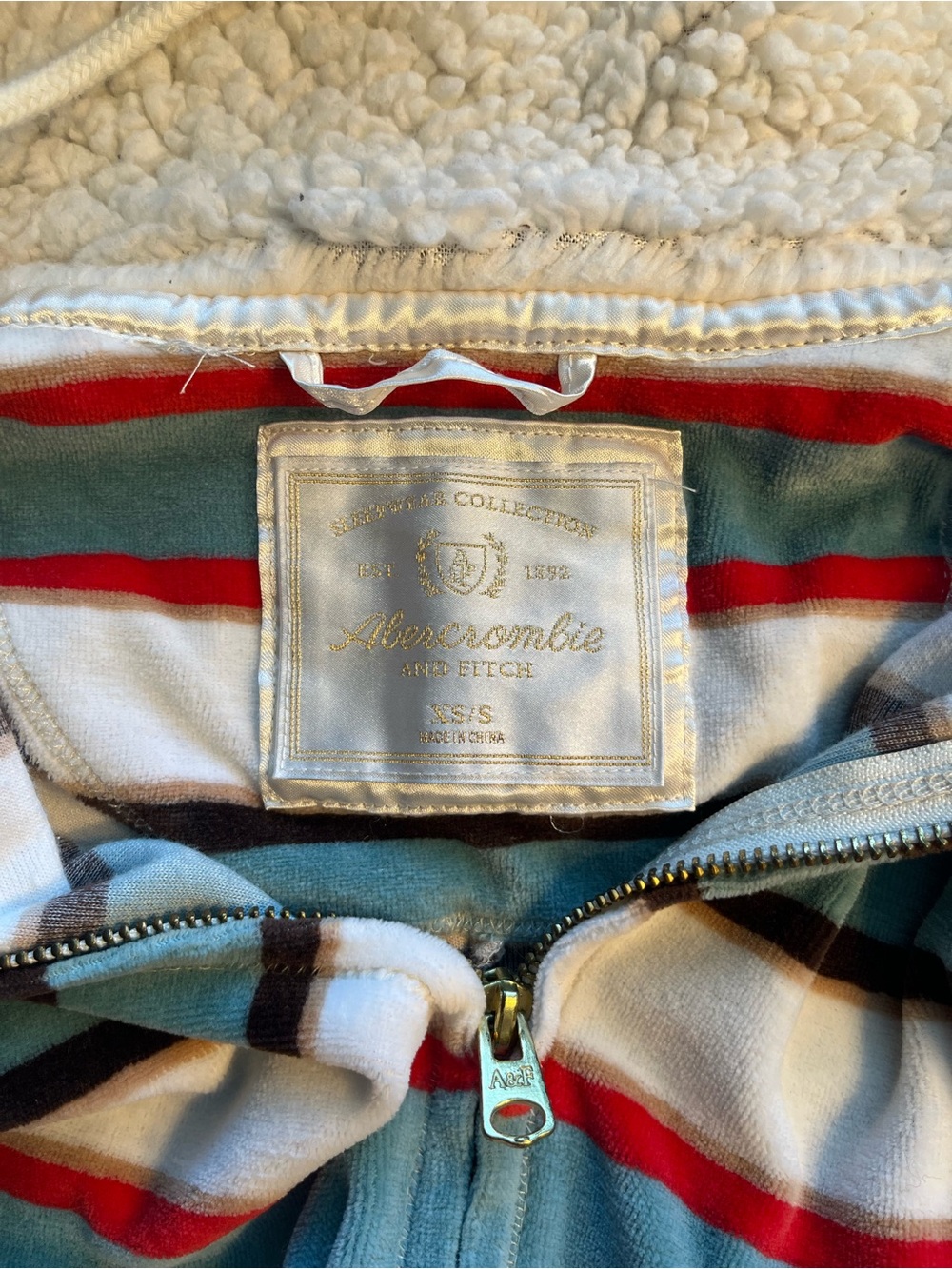 Abercrombie & Fitch Striped Hooded Onesie in Teal, Red, Black & White - Picture 2 of 2